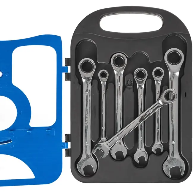 GEKO Ratelsleutelset 8-19 mm - 7-delig - 72-tands - Chroom vanadium - Inclusief opbergdoos