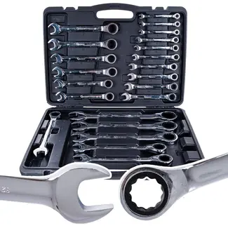 GEKO Ratelsteeksleutelset - 22-delig - 6-32 mm - Aluminium koffer - Chroom vanadium staal GEKO Ratelsteeksleutelset - 22-delig - 6-32 mm - Aluminium koffer - Chroom vanadium staal