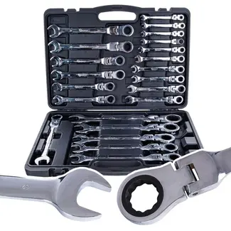 GEKO Flexibele ratelsleutelset - 22-delig - 6-32 mm - Verstelbare kop - Inclusief opbergbox