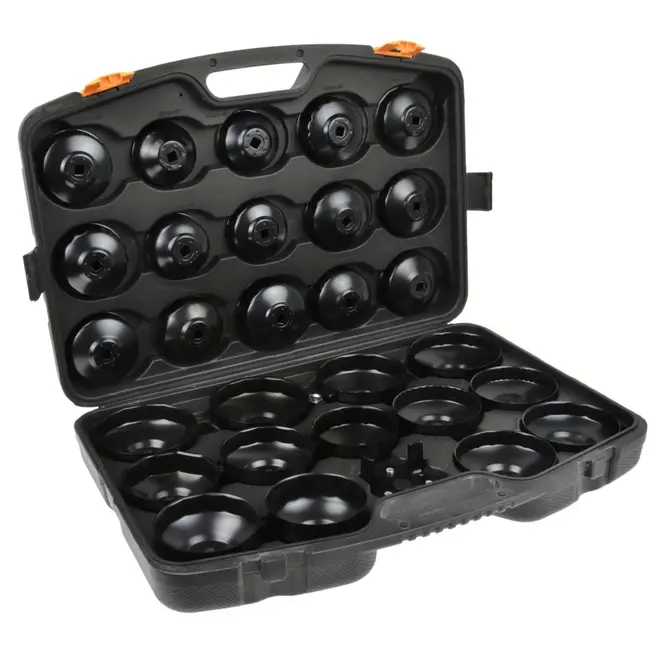 GEKO 30-delige set oliefiltersleutels - veelzijdig - compact - inclusief adapter - in stevige koffer