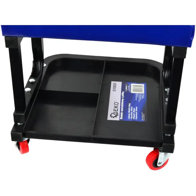 GEKO Rollende garagekruk - 360° wielen - Stalen frame - Volledig gevoerde zitting - Gereedschapsvak