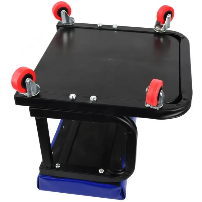 GEKO Rollende garagekruk - 360° wielen - Stalen frame - Volledig gevoerde zitting - Gereedschapsvak