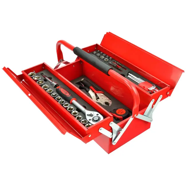 GEKO Cantilever gereedschapskist - 64-delige set - Stalen constructie - Drie compartimenten - Draagbaar ontwerp