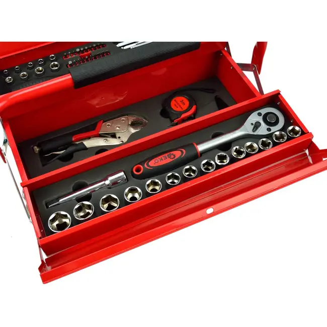 GEKO Cantilever gereedschapskist - 64-delige set - Stalen constructie - Drie compartimenten - Draagbaar ontwerp