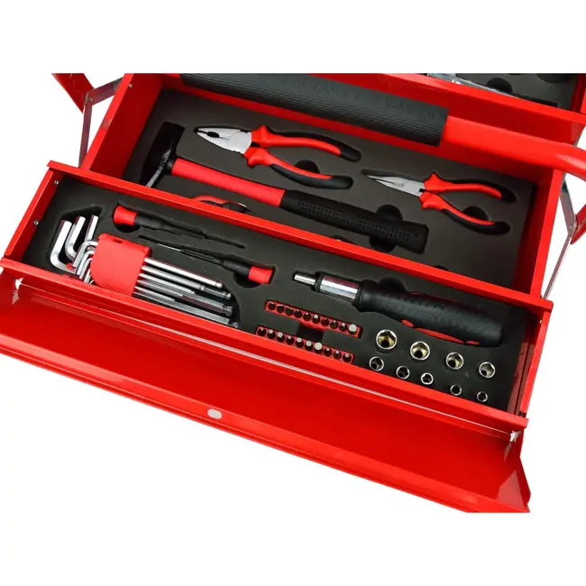 GEKO Cantilever gereedschapskist - 64-delige set - Stalen constructie - Drie compartimenten - Draagbaar ontwerp