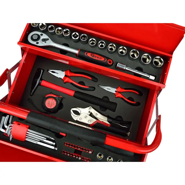 GEKO Cantilever gereedschapskist - 64-delige set - Stalen constructie - Drie compartimenten - Draagbaar ontwerp