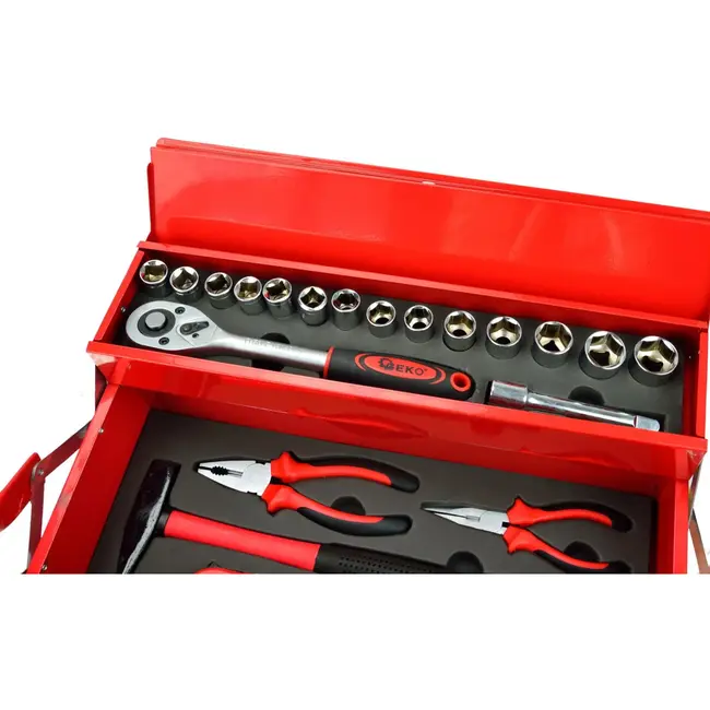 GEKO Cantilever gereedschapskist - 64-delige set - Stalen constructie - Drie compartimenten - Draagbaar ontwerp