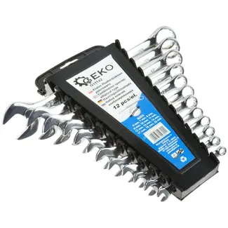 GEKO Polijste steeksleutelset - 12-delig - 6-22 mm - Chroom vanadium - Inclusief opbergrek