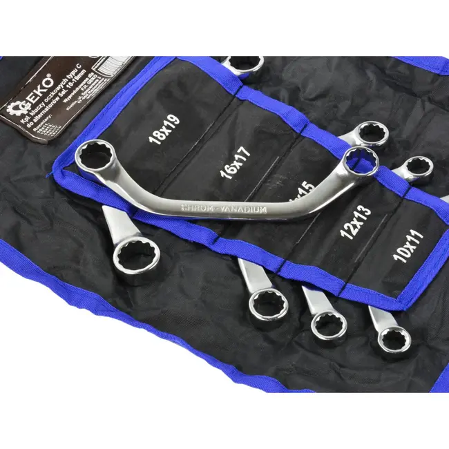 GEKO Halve maan ringsleutelset - 10-19mm - 5-delig - Chroom vanadium - Inclusief opbergetui