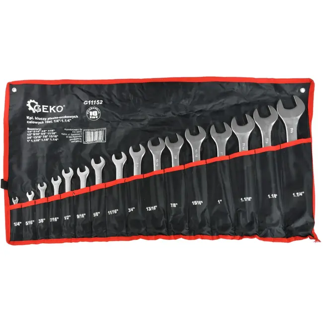 GEKO Combinatie Steeksleutelset - 16-delig - Chroom Vanadium - Inclusief Opbergtas