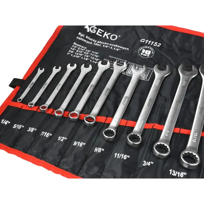 GEKO Combinatie Steeksleutelset - 16-delig - Chroom Vanadium - Inclusief Opbergtas