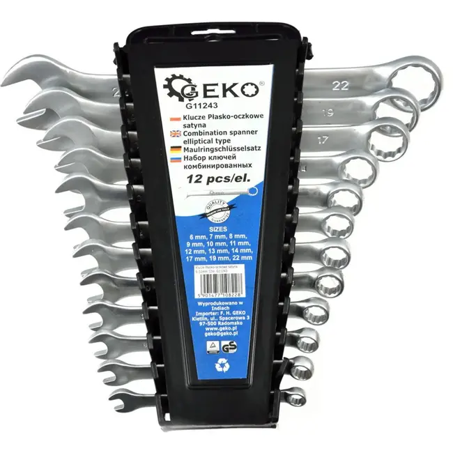 GEKO Satin afwerking steeksleutelset - 12-delig - 6-22 mm - met opbergrek