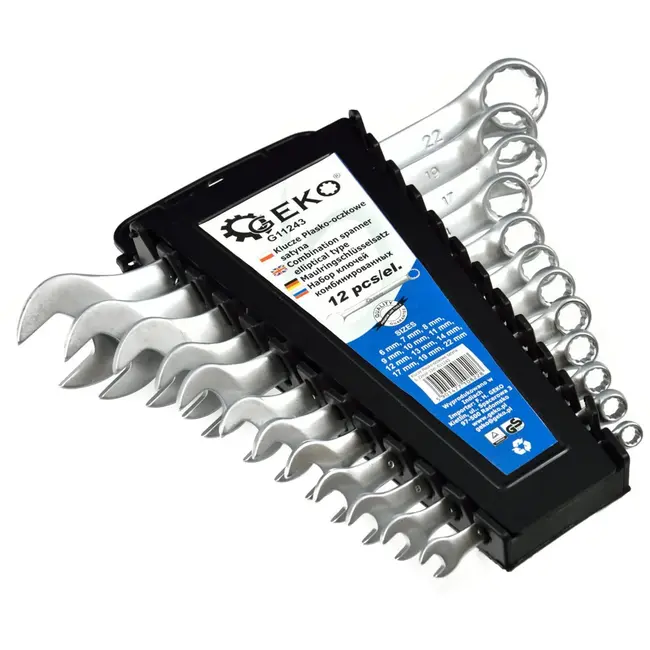 GEKO Satin afwerking steeksleutelset - 12-delig - 6-22 mm - met opbergrek