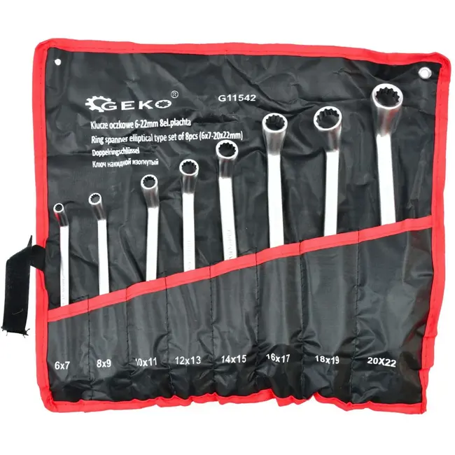 GEKO Dubbelzijdige ringsleutelset - 8-delig - 6-22 mm - Chroom vanadium - Inclusief opbergetui
