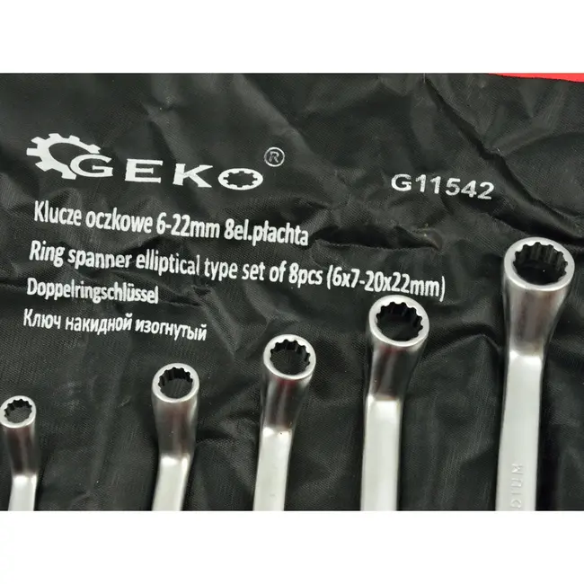GEKO Dubbelzijdige ringsleutelset - 8-delig - 6-22 mm - Chroom vanadium - Inclusief opbergetui