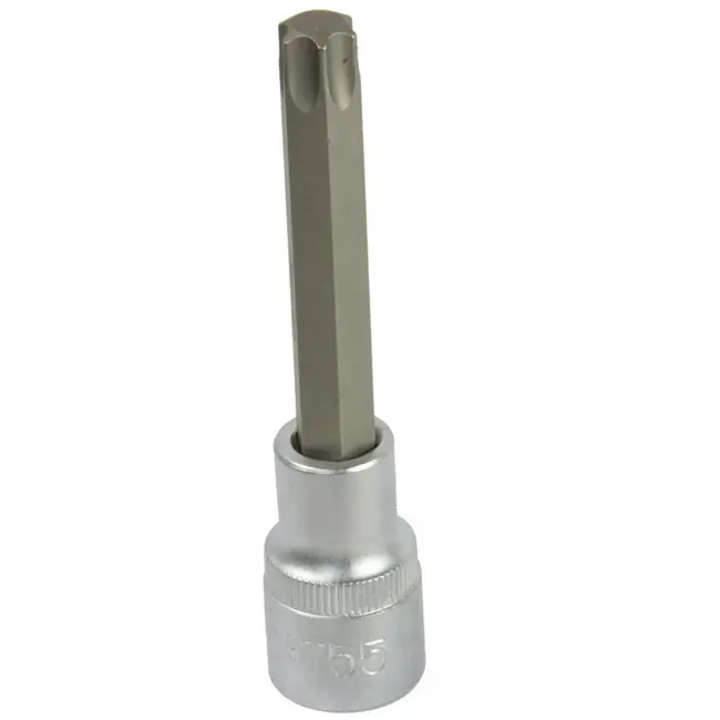 GEKO Torx bitdop T55 1/2 inch 100 mm - chroom-vanadiumstaal - zilvergrijs - voor los- en vastdraaien van torx schroeven, auto