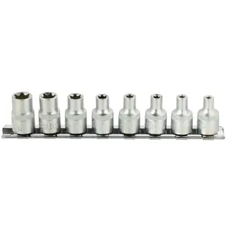 GEKO Torx Dopsleutelset - E4-E14 - CrV Staal - 8-delig - Met Rail Organizer