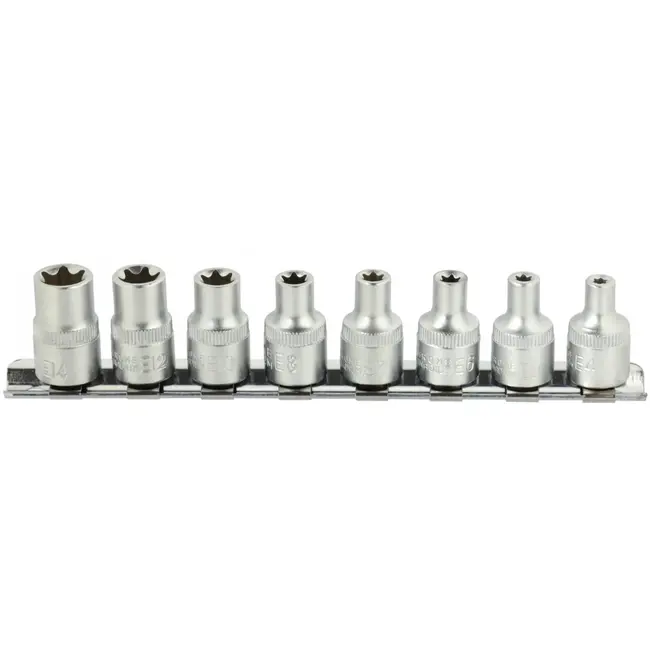 GEKO Torx Dopsleutelset - E4-E14 - CrV Staal - 8-delig - Met Rail Organizer