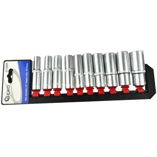 GEKO Diepe dopsleutelset - 6-punts - 10-24 mm - 10-delig - Chroom Vanadium