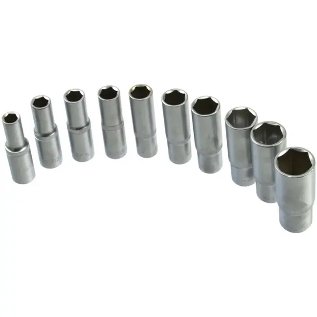 GEKO Diepe dopsleutelset - 6-punts - 10-24 mm - 10-delig - Chroom Vanadium