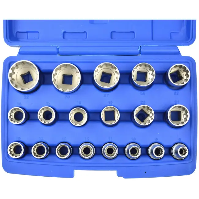 GEKO Dopsleutelset - 19-delig - 8-32 mm - Duurzaam Chroom Vanadium - Geschikt voor 6 en 12 punt inserts