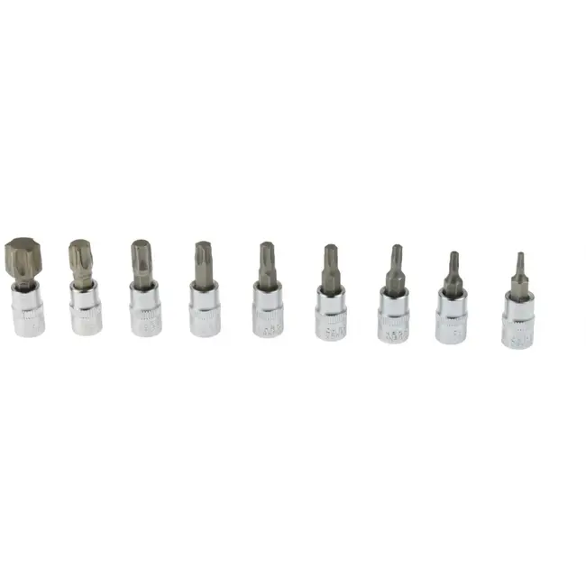 GEKO 9-delige Torx Dopsleutelset - CrV Staal - T10-T60 - Inclusief RVS Rail
