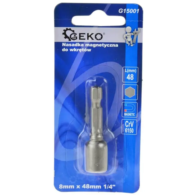 GEKO Magnetische schroefbit - 8 mm hex - 48 mm - legeringsstaal