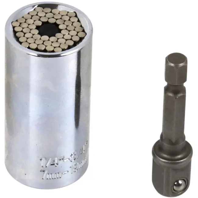 GEKO Universele dopsleuteladapter - Verstelbaar 7-19 mm - Inclusief booradapter - CrV staal