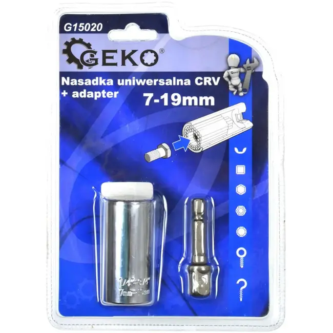 GEKO Universele dopsleuteladapter - Verstelbaar 7-19 mm - Inclusief booradapter - CrV staal