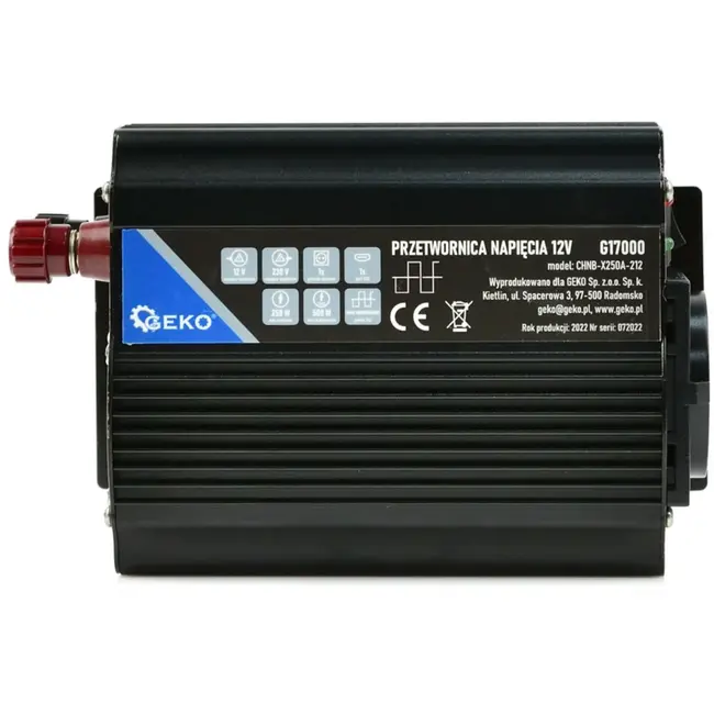 GEKO Voltage omvormer - 12V naar 230V - 250/500W - USB-poort - Slimme koeling