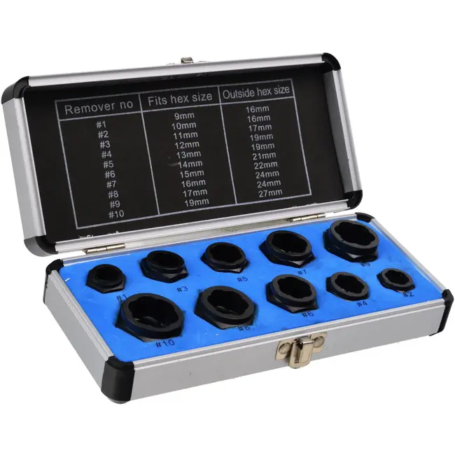 GEKO 10-delige boutenverwijderaar set - robuust chroom-molybdeen staal - voor beschadigde bouten 9-19 mm
