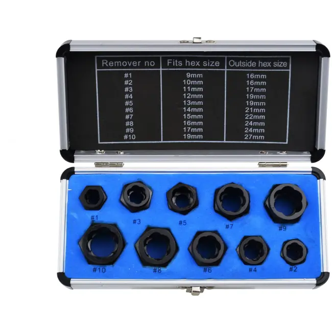 GEKO 10-delige boutenverwijderaar set - robuust chroom-molybdeen staal - voor beschadigde bouten 9-19 mm
