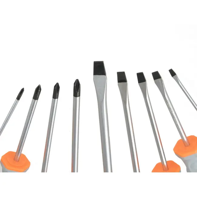 GEKO Schroevendraaierset - 9-delig - CrV staal - Magnetische punten - Oranje-grijs