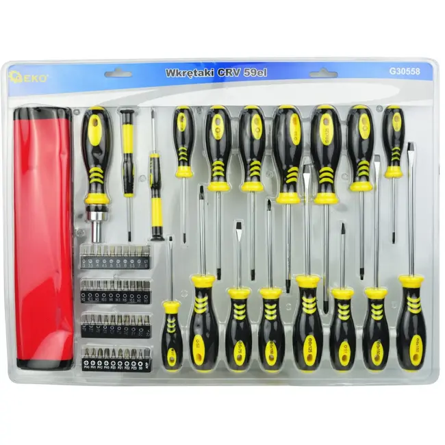 GEKO 59-delige schroevendraaierset - veelzijdig - zwart-geel - CRV staal
