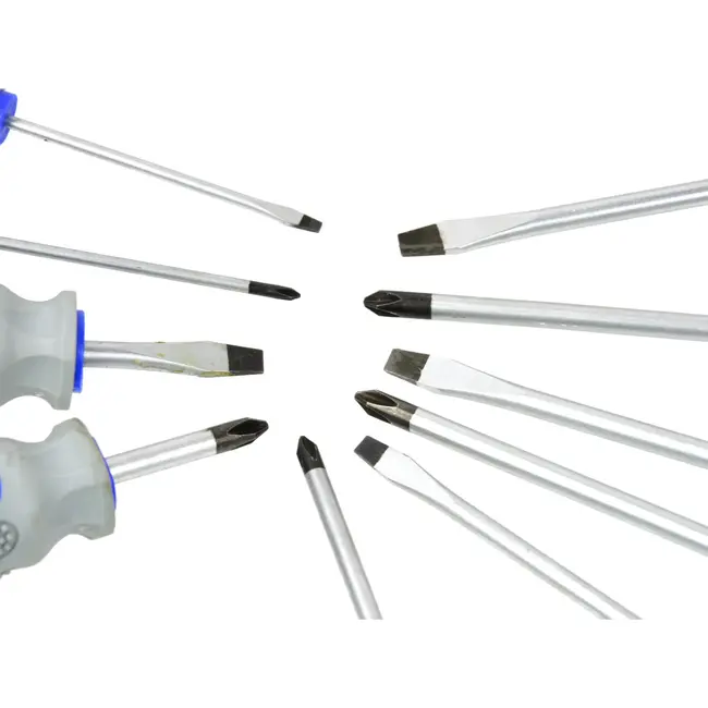 GEKO 10-delige schroevendraaierset - CrV staal - Magnetische punten - Ergonomische handgreep - Blauw-grijs