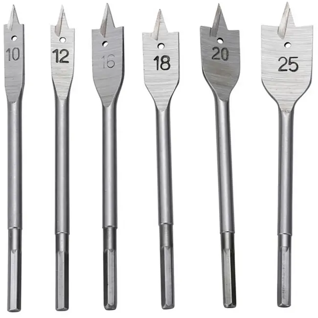 GEKO Flat bitset houtbewerking - 6-delig - 10-25 mm - HCS staal - HEX aansluiting