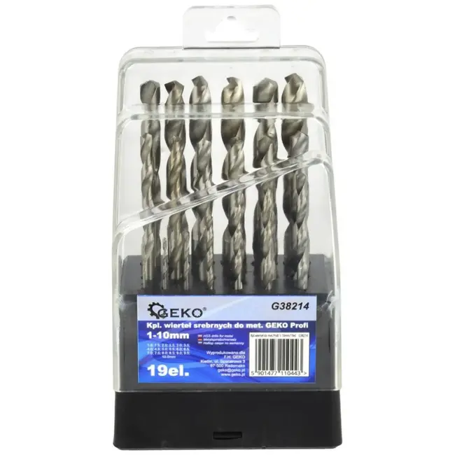 GEKO Metalen boorbits - HSS staal - 19-delig - 1-10 mm - Praktische opbergdoos