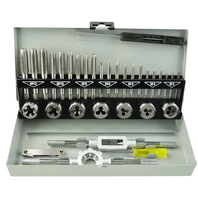 GEKO Taps en snijplaten set - M3-M12 - 32-delig - Hoogwaardige staal - Inclusief accessoires