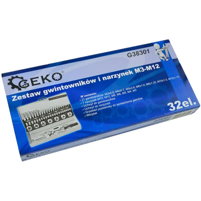 GEKO Taps en snijplaten set - M3-M12 - 32-delig - Hoogwaardige staal - Inclusief accessoires