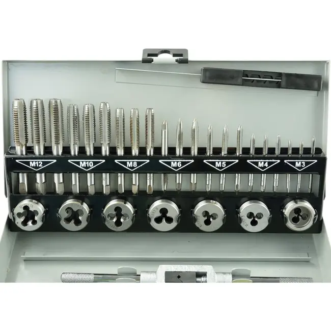 GEKO Taps en snijplaten set - M3-M12 - 32-delig - Hoogwaardige staal - Inclusief accessoires