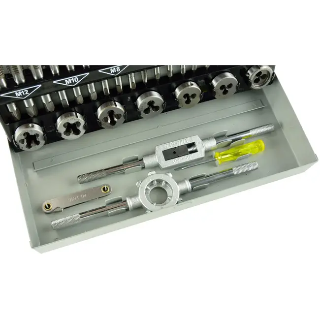 GEKO Taps en snijplaten set - M3-M12 - 32-delig - Hoogwaardige staal - Inclusief accessoires