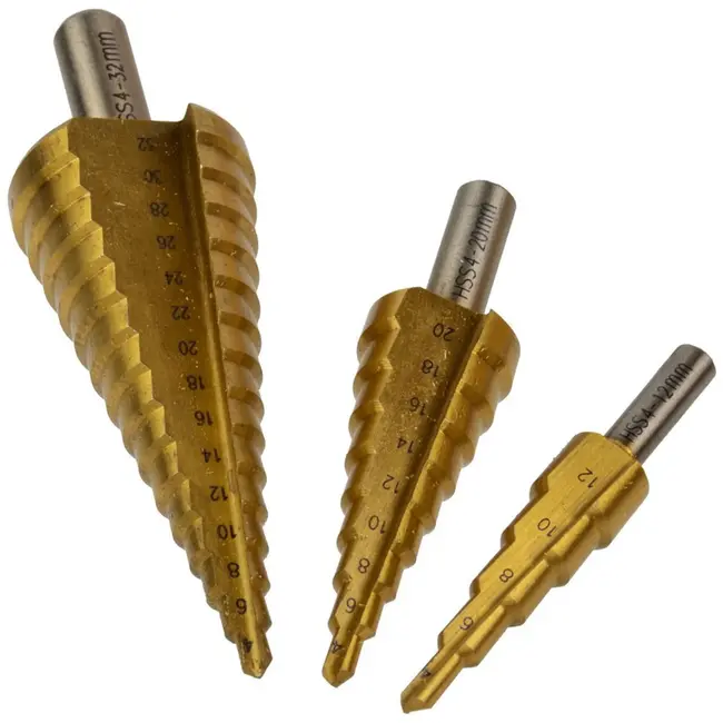 GEKO Set van 3 stapsboren - Titanium coating - 4-32 mm - Voor metaal en staal