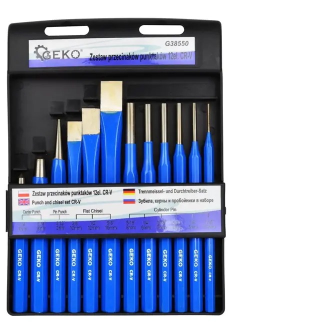 GEKO 12-delige beitel- en priemset - CR-V staal - Inclusief opbergetui