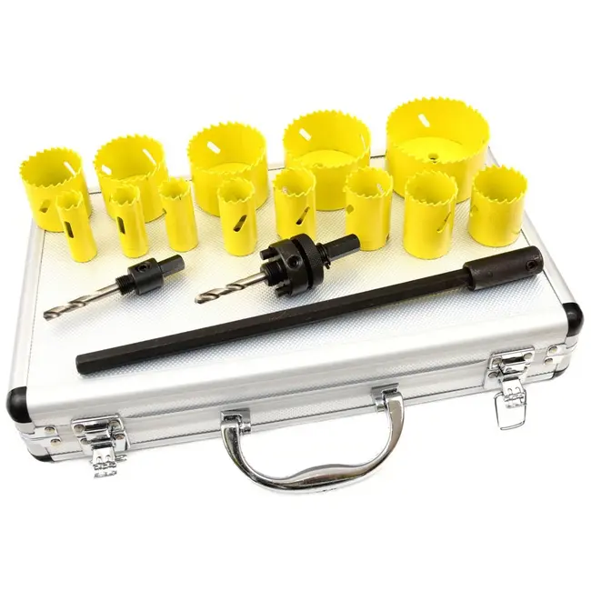 GEKO Bimetalen gatenzaagset - 17-delig - Voor metaal en hout - Inclusief aluminium koffer