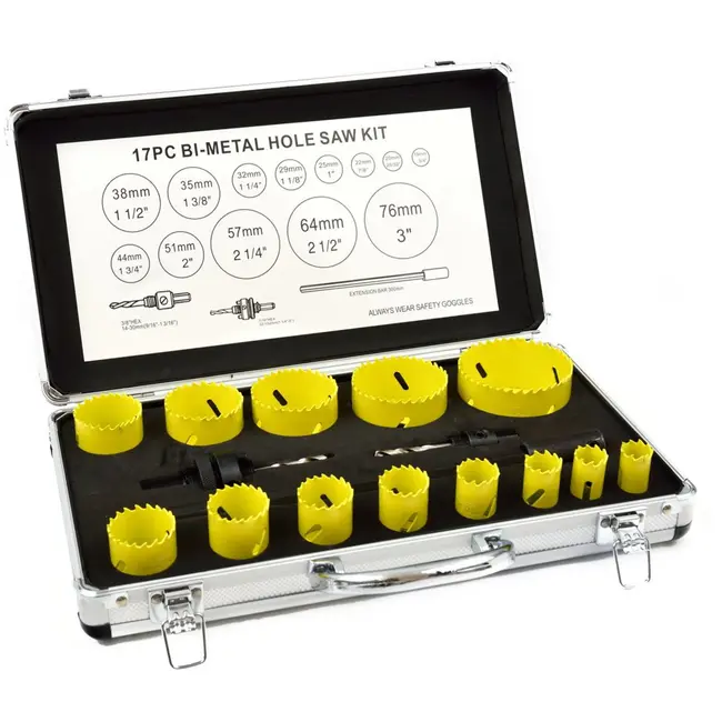 GEKO Bimetalen gatenzaagset - 17-delig - Voor metaal en hout - Inclusief aluminium koffer