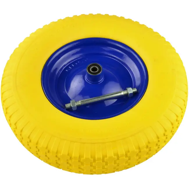 GEKO Trolleywiel - Massief PU - Versterkte Stalen Velg - 390 mm - Inclusief As