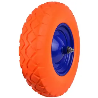 GEKO Oranje PU wiel - 4.00-8 - Blauw velg - 100 kg draagvermogen - Massief en duurzaam