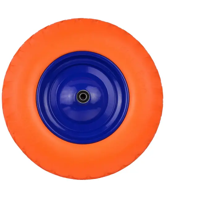 GEKO Oranje PU wiel - 4.00-8 - Blauw velg - 100 kg draagvermogen - Massief en duurzaam