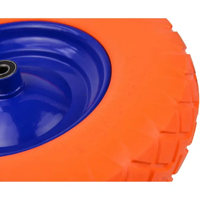 GEKO Oranje PU wiel - 4.00-8 - Blauw velg - 100 kg draagvermogen - Massief en duurzaam