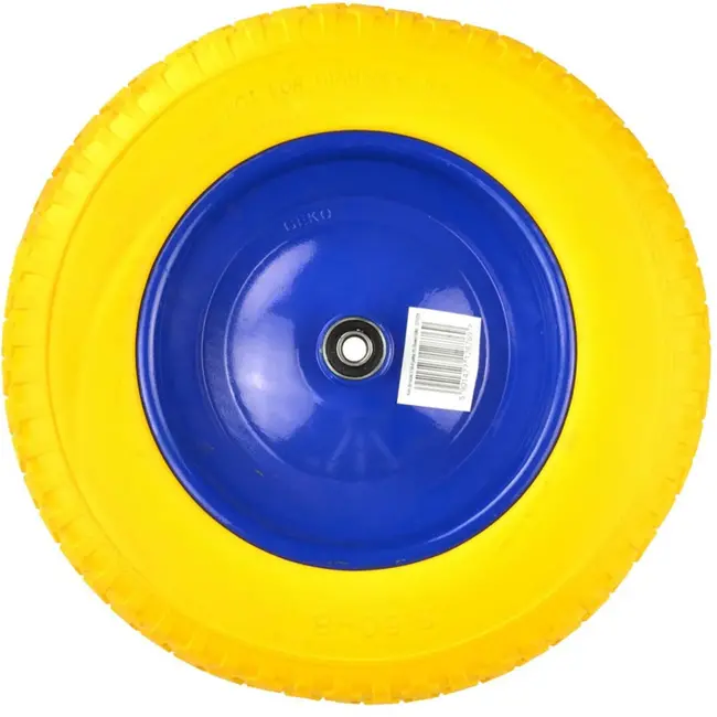 GEKO Trolleywiel - Massief PU - Geel - 370 mm - Dubbele kogellagers